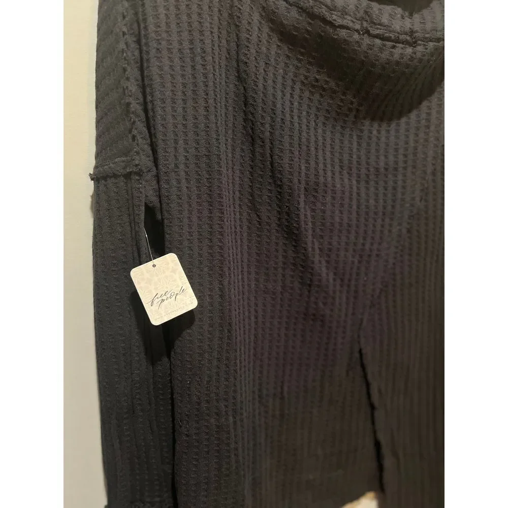 Free People Womens XS Long Black Split‎ Back Long Sleeve MSRP $88 100%Cotton